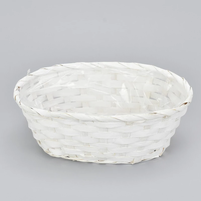Bambusz ovál fonott tál fehér 25cm