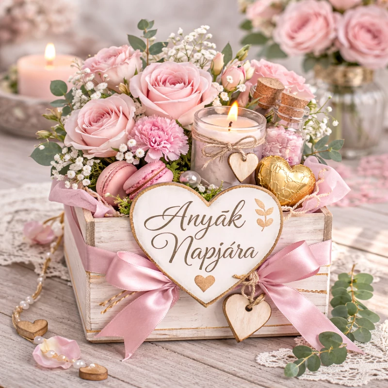 Nyomtatott fa tábla - Anyák napjára arany szív 9cm 2db/csom