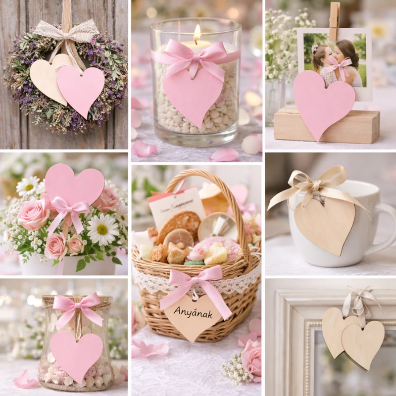 Natúr fa - Francia szív 8x10cm 12db/csomag