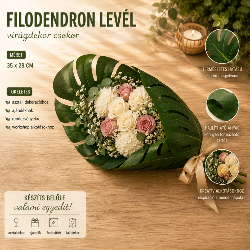 Szár nélküli óriás filodendron levél 12db/csomag