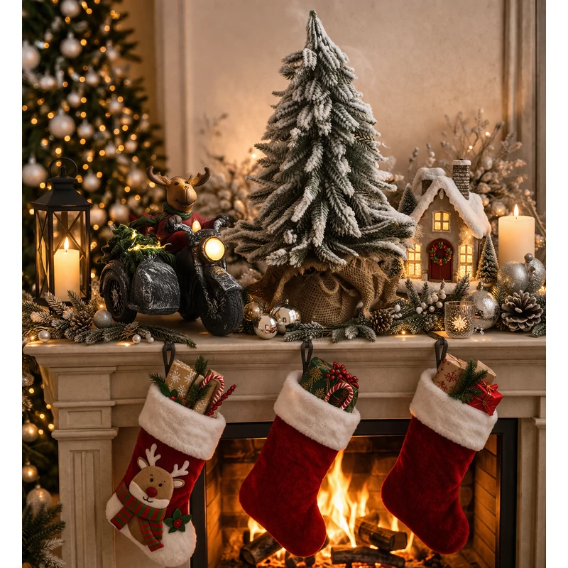 Világítós karácsonyi rénszarvas motoron - LED-es ünnepi dekoráció