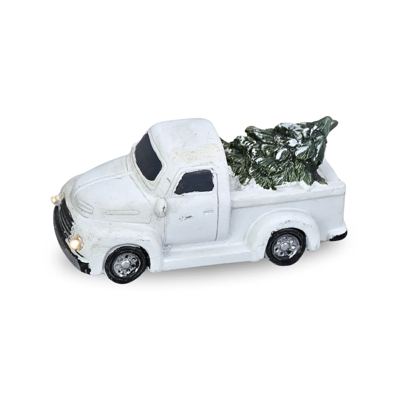 Vintage pick up fenyőfával világítós fehér