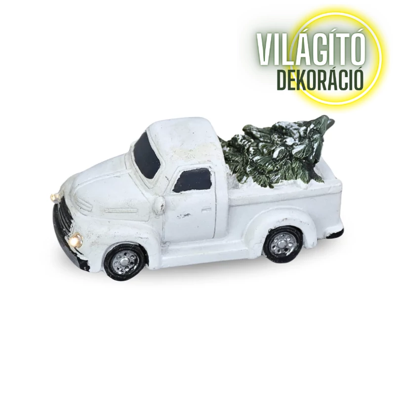 Vintage pick up fenyőfával világítós fehér