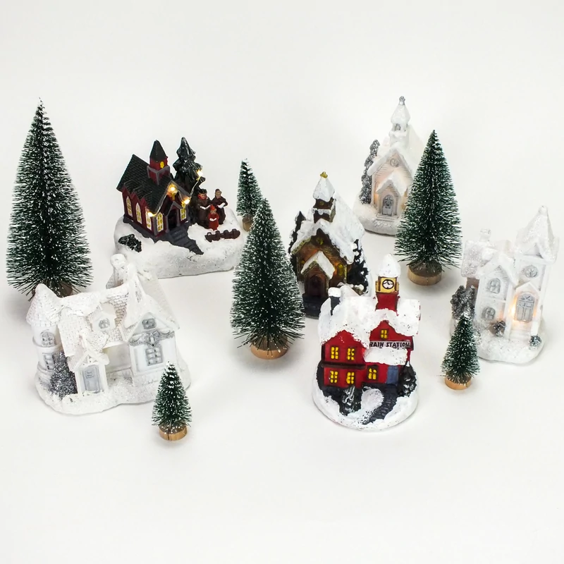 Fehér-ezüst világítós templom kicsi 12db/dob - OKOS ÁR!