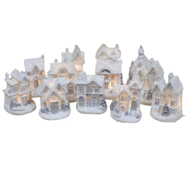 Fehér-ezüst világítós házikó kicsi 1db