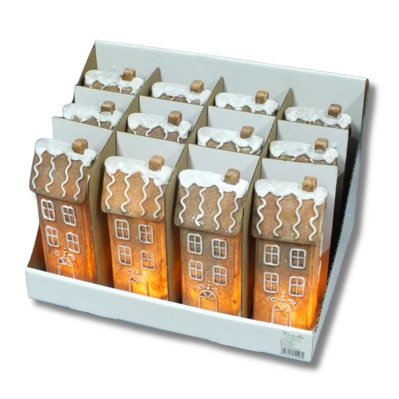 Világítós emeletes mézeskalács ház 12db/dob