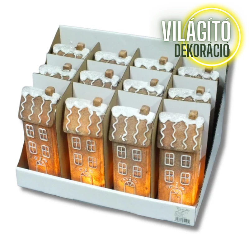 Világítós emeletes mézeskalács ház 12db/dob