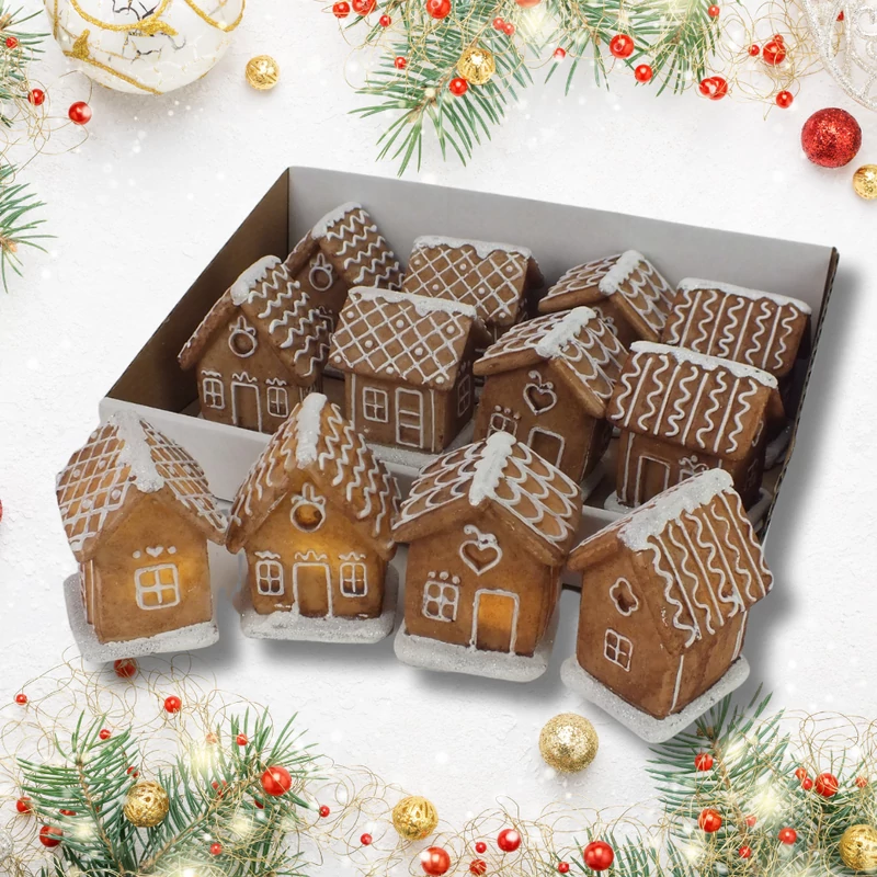 Világítós mézeskalács házikók 4féle 12db/dob  - OKOS ÁR!