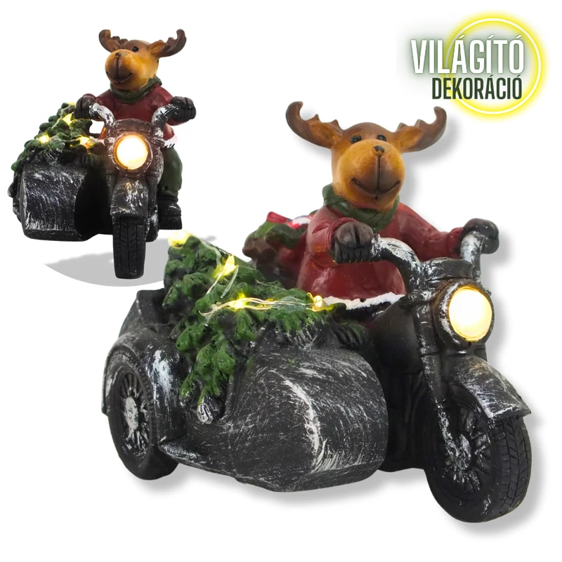 Világítós karácsonyi rénszarvas motoron - LED-es ünnepi dekoráció