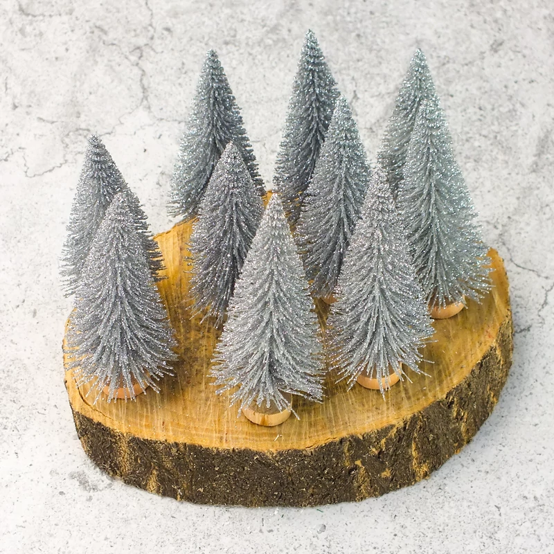 Dekor fenyőfa ezüst glitteres 10cm 10db/cs