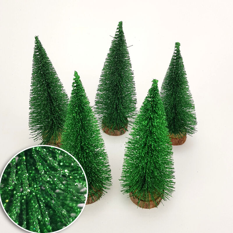 Erdőzöld csillámos dekor fenyők 20cm 5db/csomag