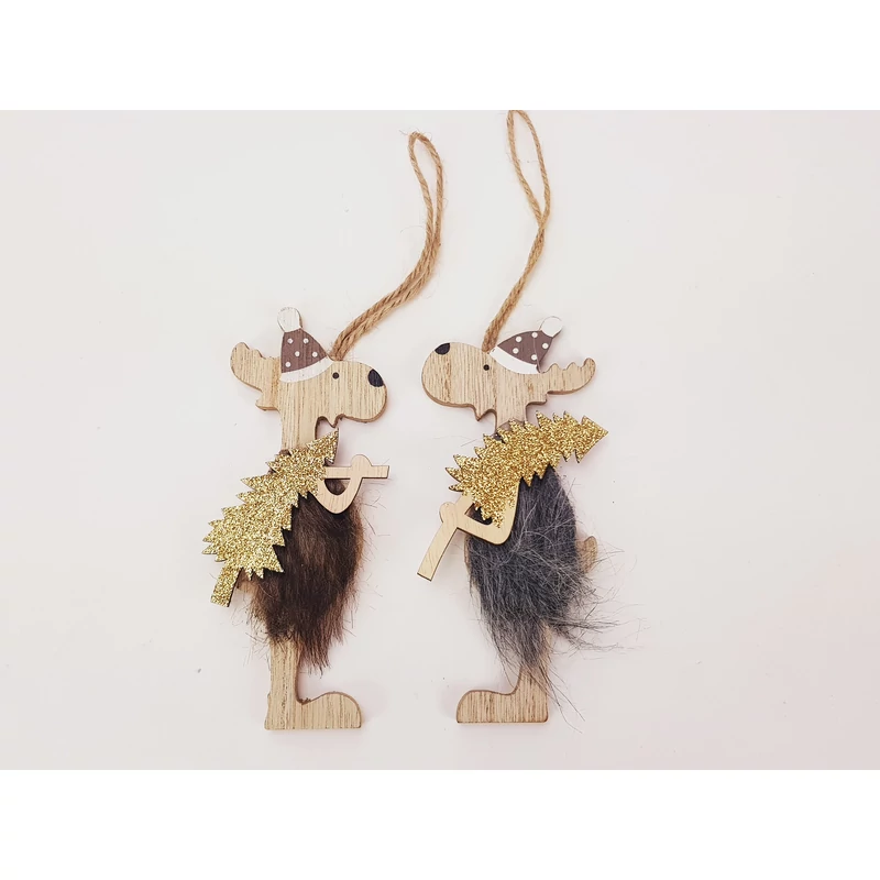 Akasztós rénszarvas figura szőrmés barna