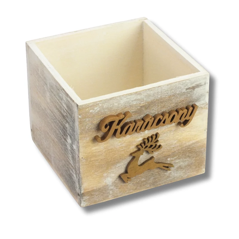 Dekoláda szürkésbarna koptatott kocka13x13X11cm - Szarvasos karácsony