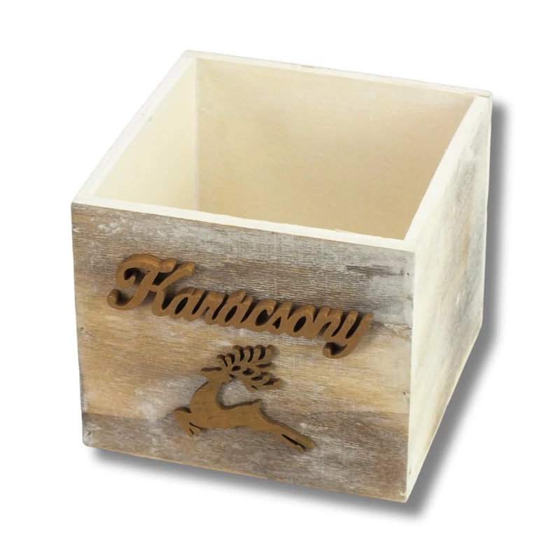 Dekoláda szürkésbarna koptatott kocka 13x13X11cm - Szarvasos karácsony