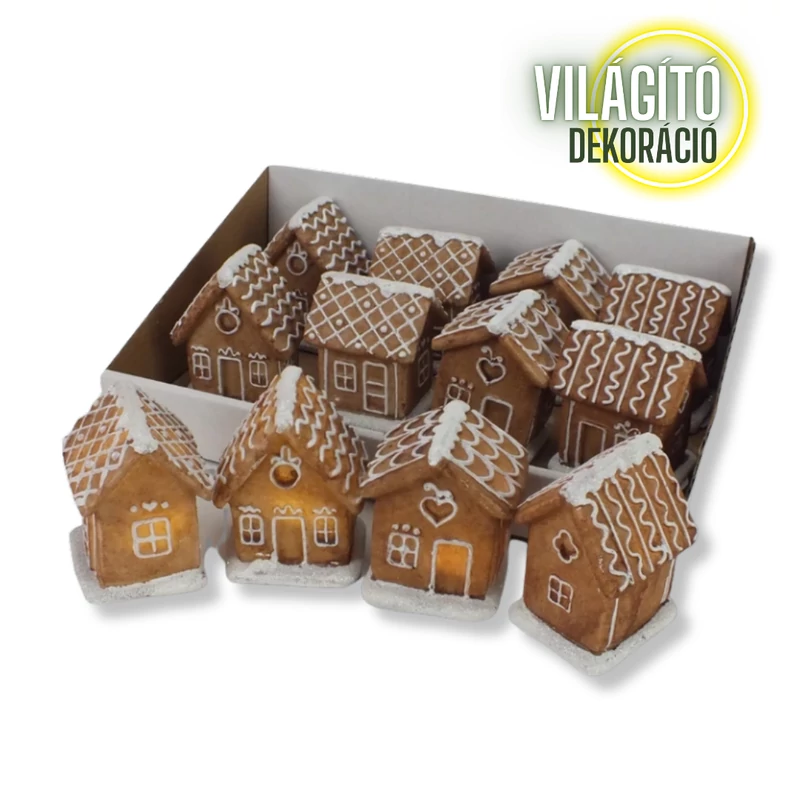 Világítós mézeskalács házikók 4féle 12db/dob  - OKOS ÁR!