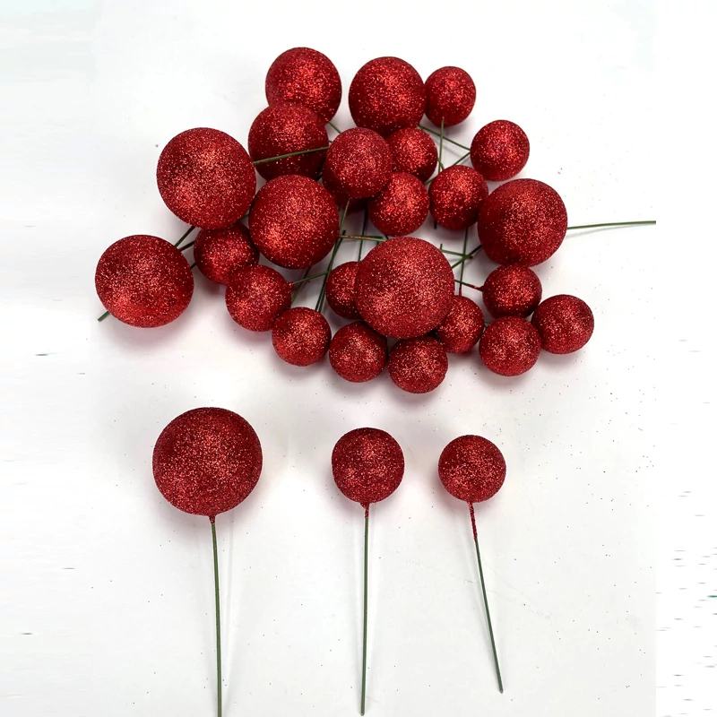 Csillámos gömb pick piros 30db/cs