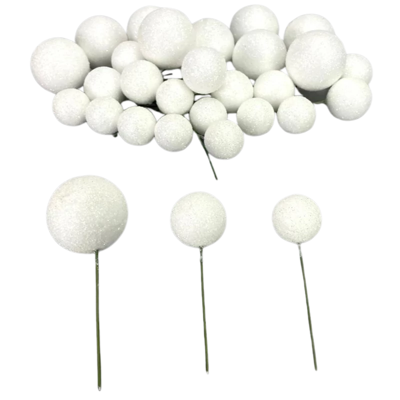 Csillámos gömb pick fehér 30db/cs