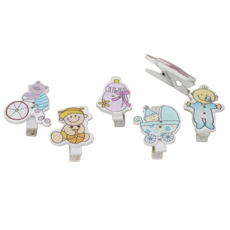 Fa csipesz babaváró figurás 6 csipesz/csomag