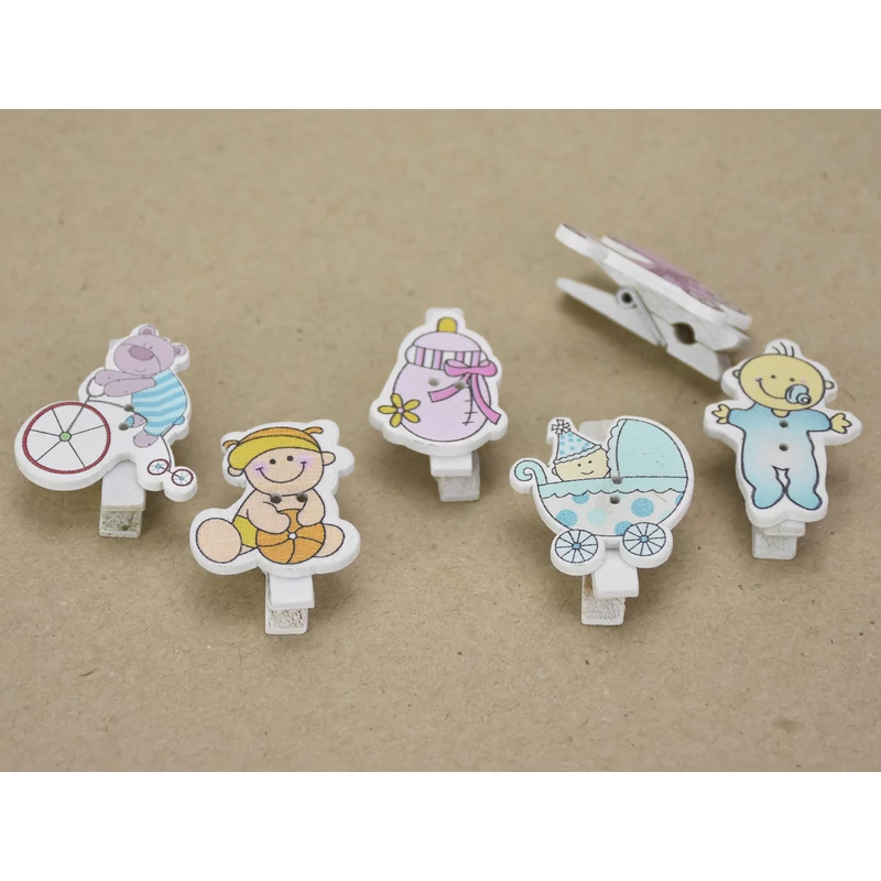 Fa csipesz babaváró figurás 6 csipesz/csomag