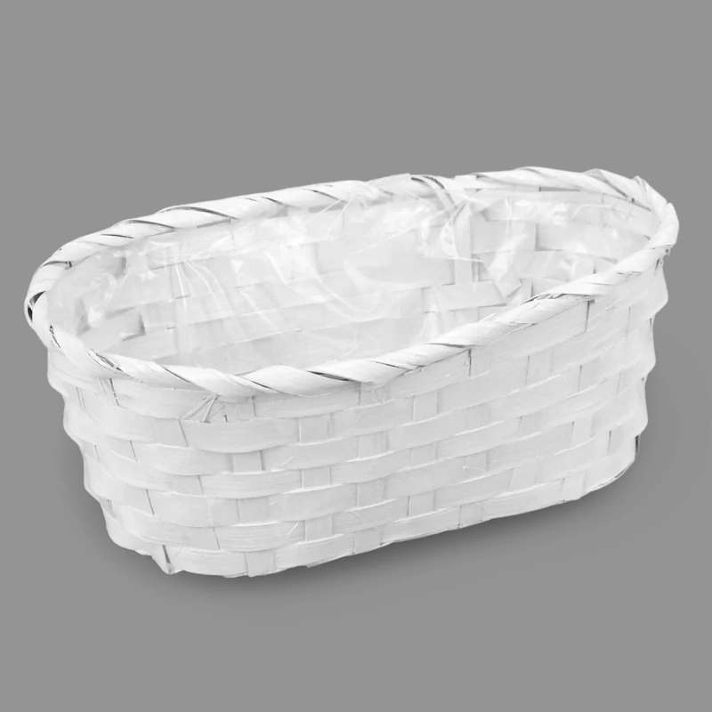 Bambusz ovál fonott tál fehér 25cm