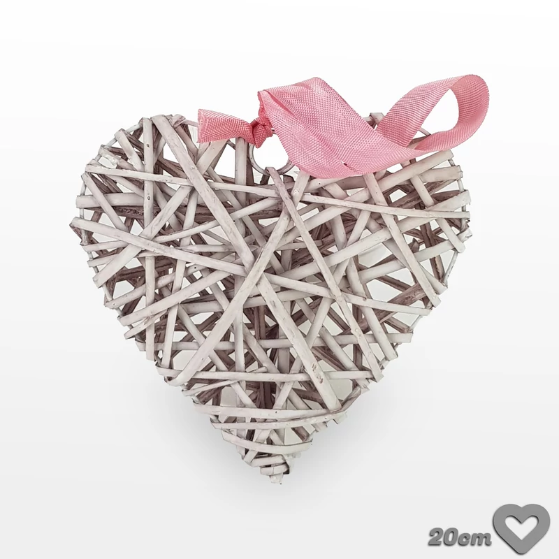 Vessző szív fém vázon pasztell rózsaszín 20cm