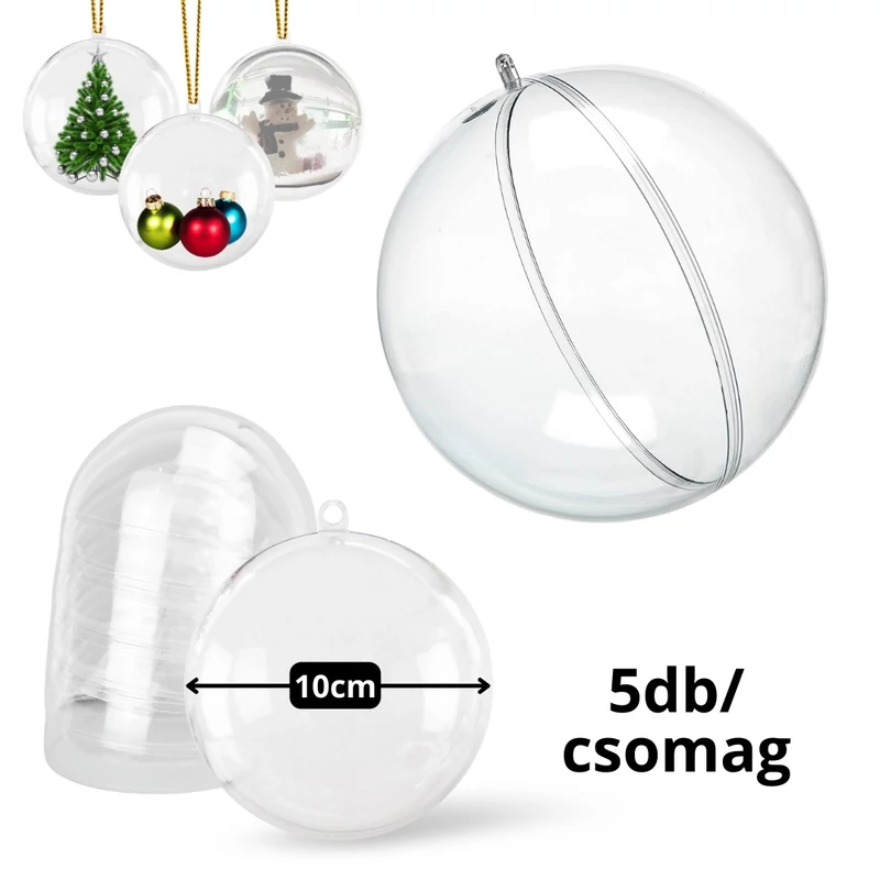 Ajándéktartó szétválasztható gömb műanyag 10cm 5db/csomag