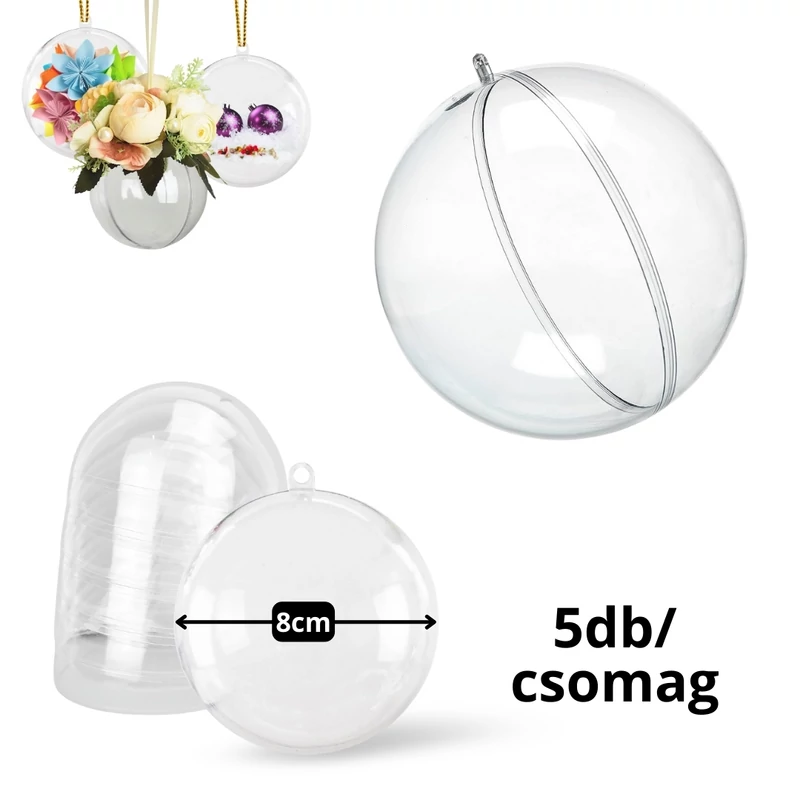 Ajándéktartó gömb műanyag 8cm 5db/csomag