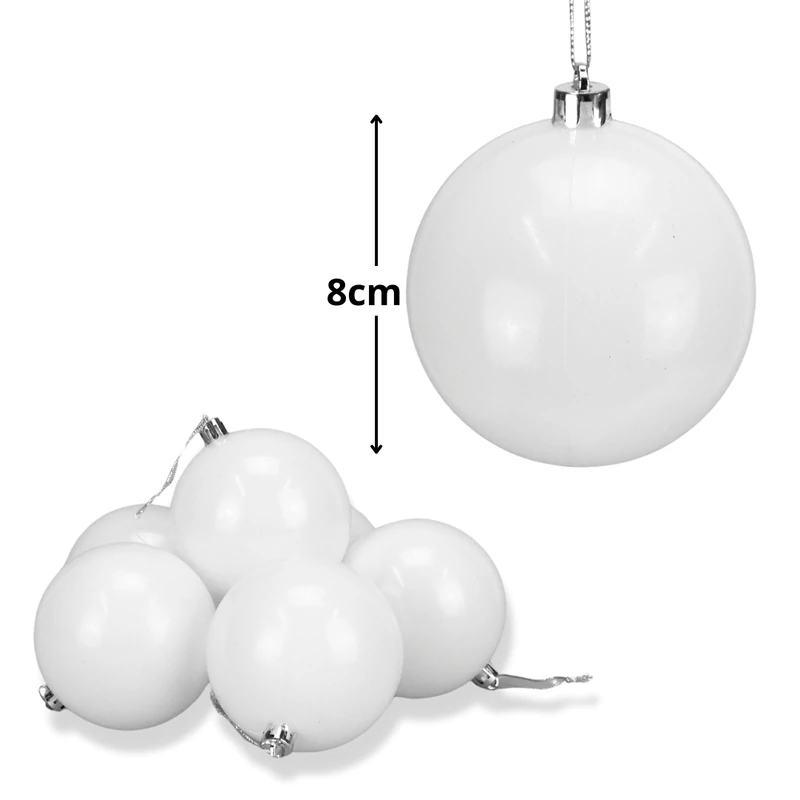 Fehér műanyag díszíthető gömb 8cm 6db/dob 