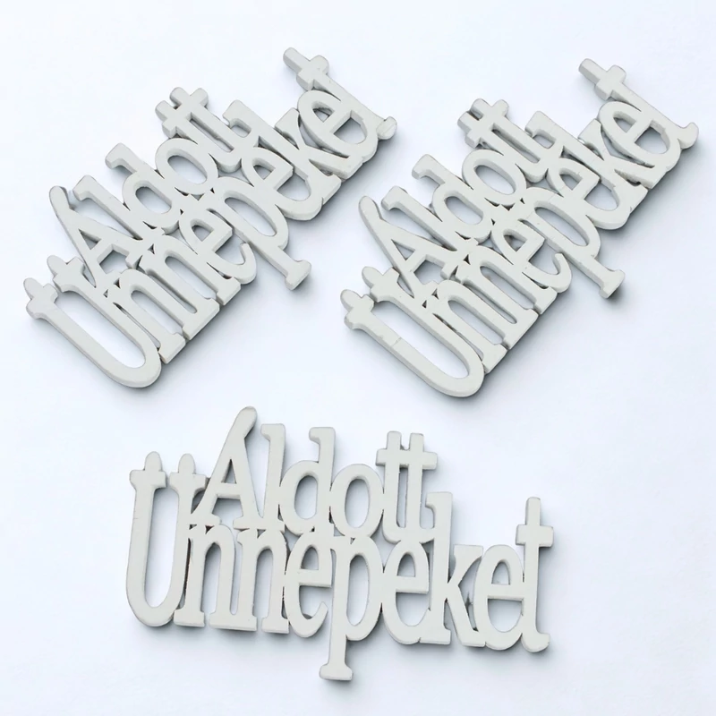 Fa - "Áldott Ünnepeket" felirat koszorúra fehér 14cm 3db/csomag