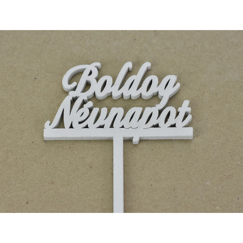 Beszúrós "Boldog névnapot" felirat fehér 29cm 4db/csomag