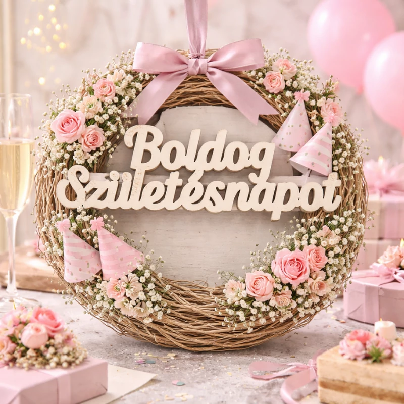 Natúr fa Boldog születésnapot felirat fehér 8db/csomag