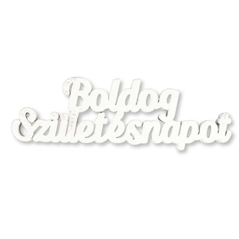 Natúr fa Boldog születésnapot felirat fehér 8db/csomag
