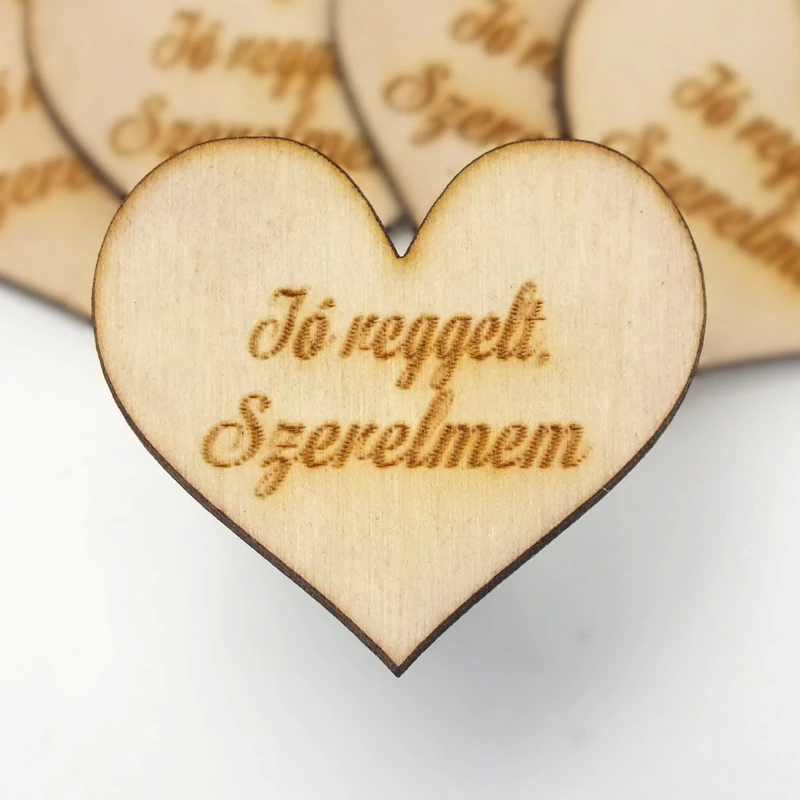 Natúr fa - Szív "Jó reggelt, Szerelmem" 4cm 5db/cs - KIFUTÓ