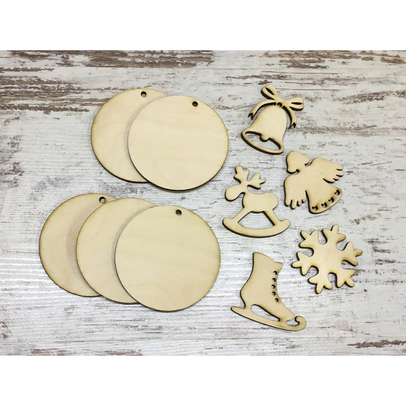 Natúr fa - Karácsonyi kör dísz szett 7cm 5db/csomag