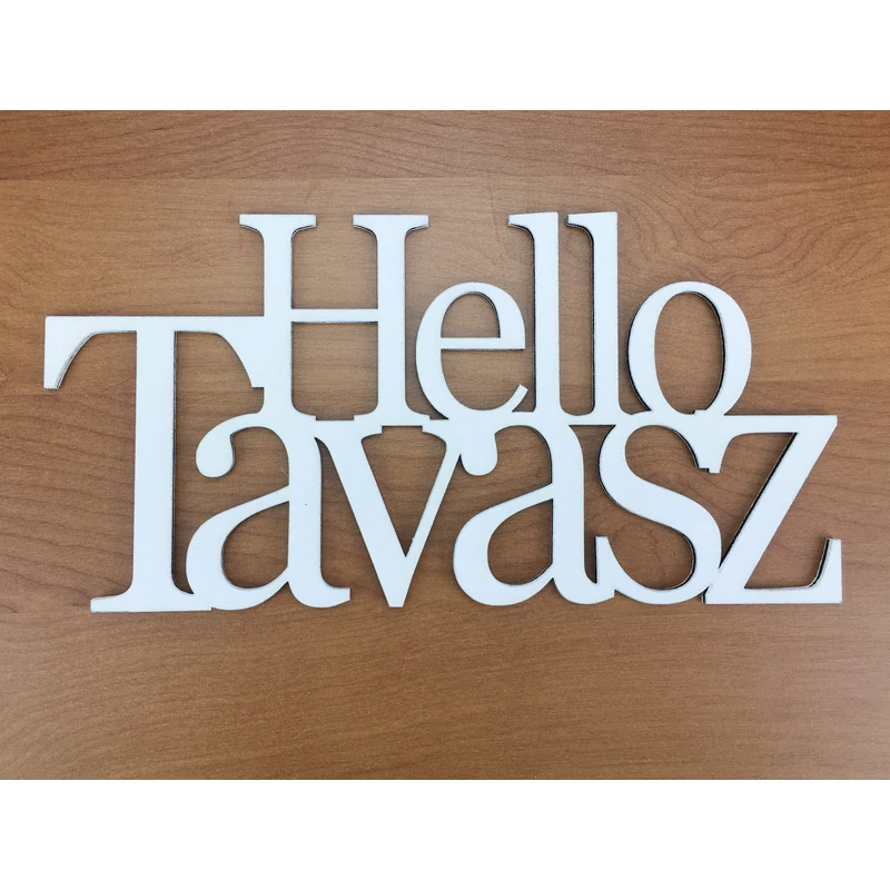 Fa - &quot;Hello Tavasz&quot; felirat koszorúra fehér 10x20cm