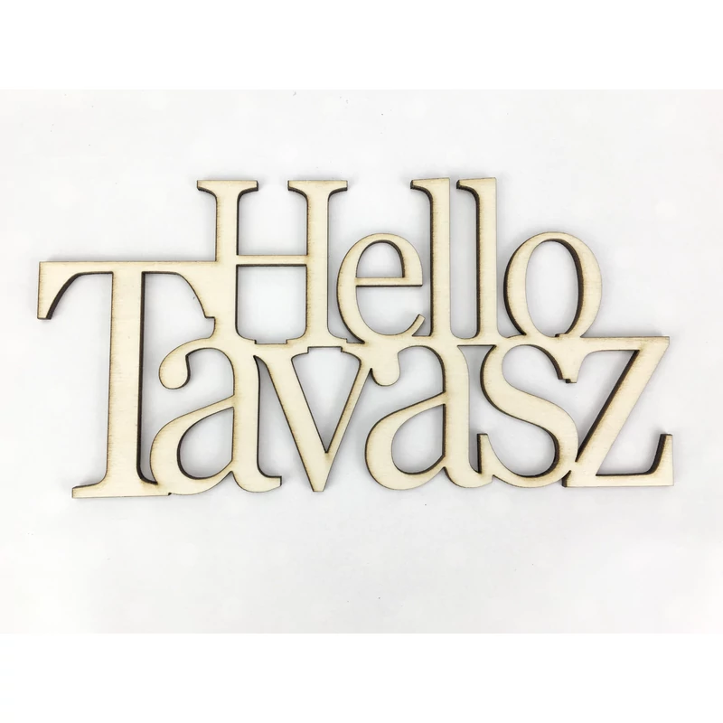 Natúr fa - "Hello Tavasz" felirat koszorúra 10x20cm