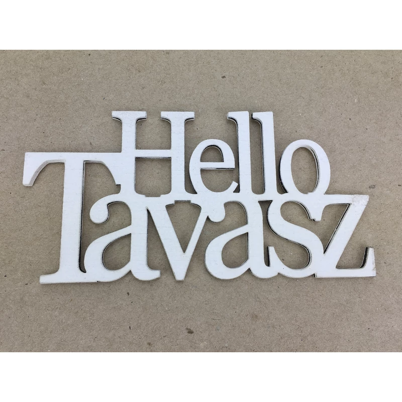 Fa - &quot;Hello Tavasz&quot; felirat koszorúra fehér 7x14cm