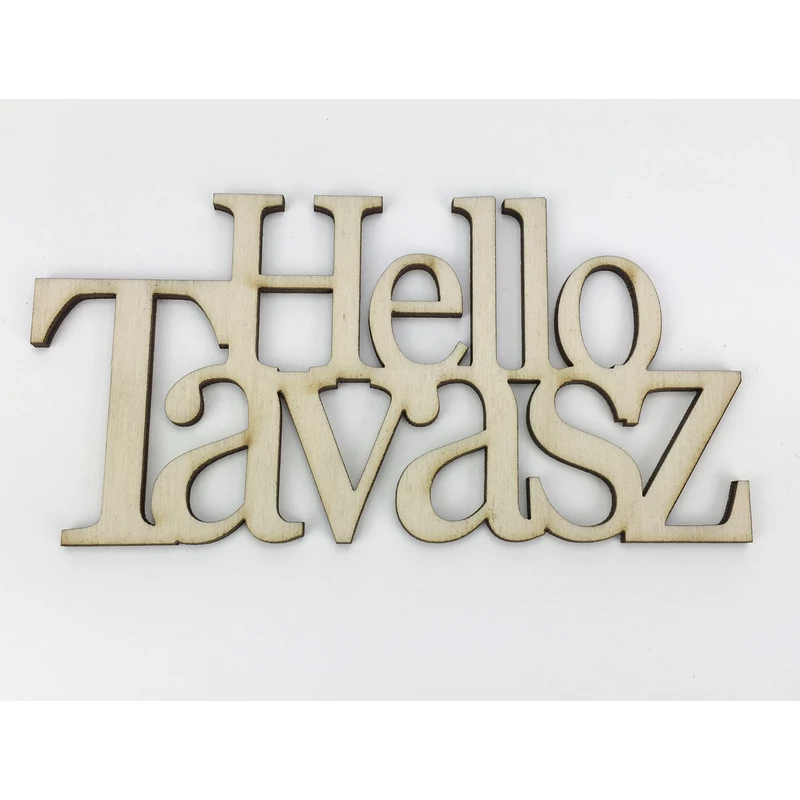 Natúr fa - &quot;Hello Tavasz&quot; felirat koszorúra 7x14cm