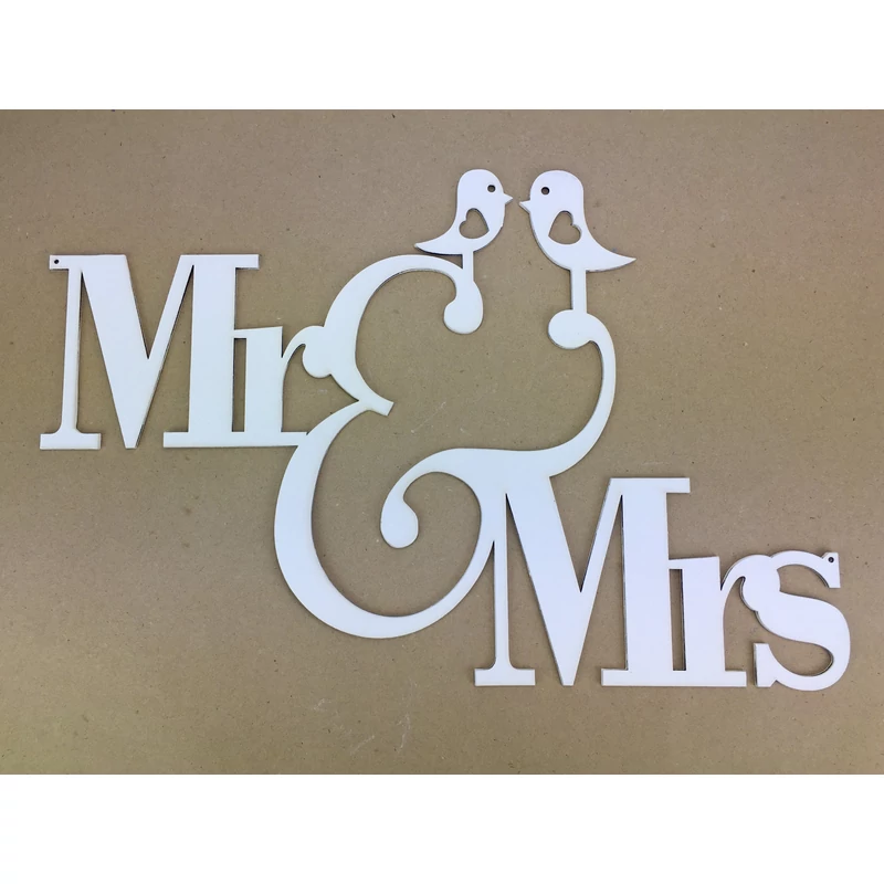 Natúr fa - "MR&MRS" madárkás felirat fehér 28x42cm
