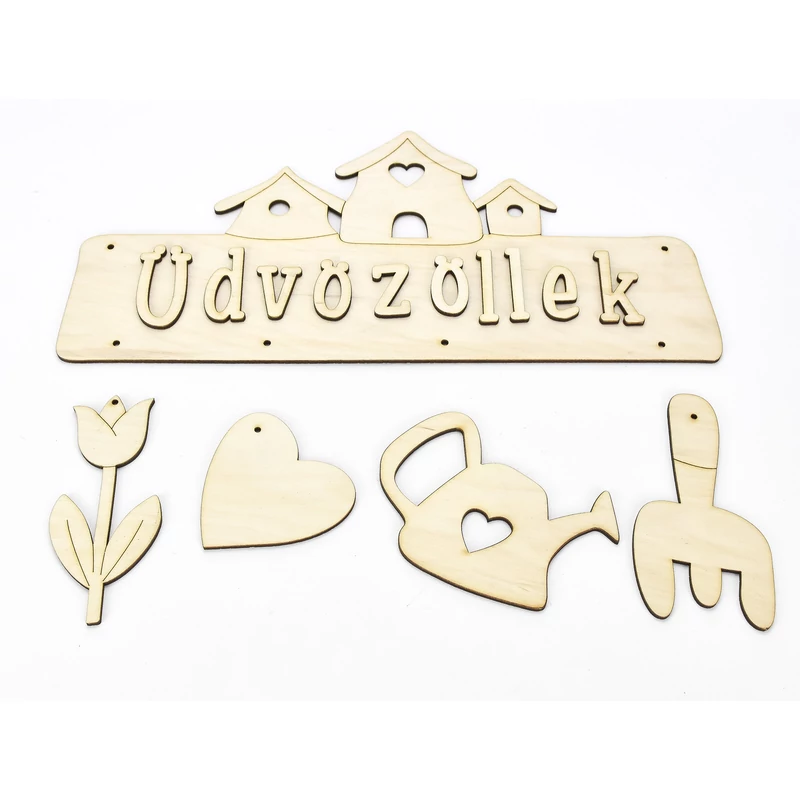 Natúr fa - Házikós "ÜDVÖZÖLLEK" tábla 31cm