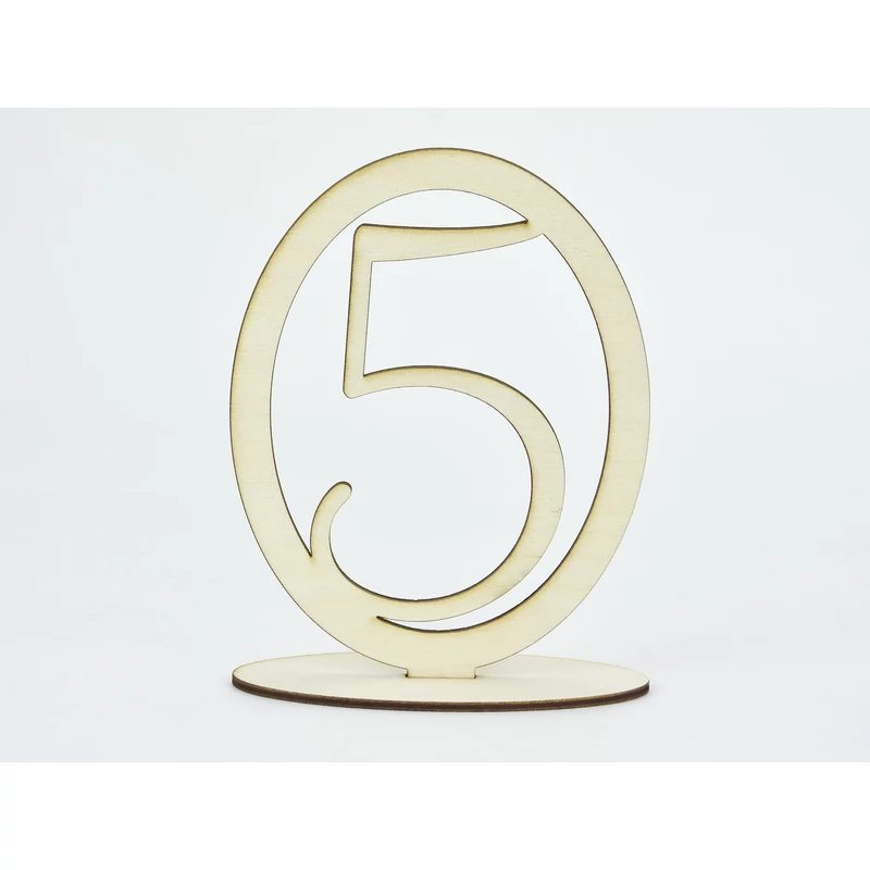 Natúr fa - Asztalszám ovális keretben 5-ös 15,5cm