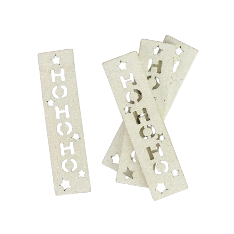 HOHOHO feliratos biléta 4db/csomag - fehér csillámos