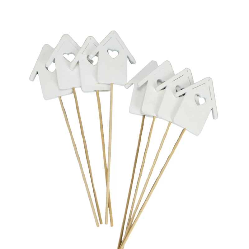 Fa házikók pálcás fehér 7x28cm 8db/csomag