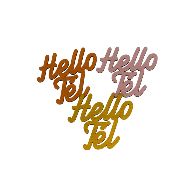Arany "Hello Tél" felirat színes 4,5x4,2cm