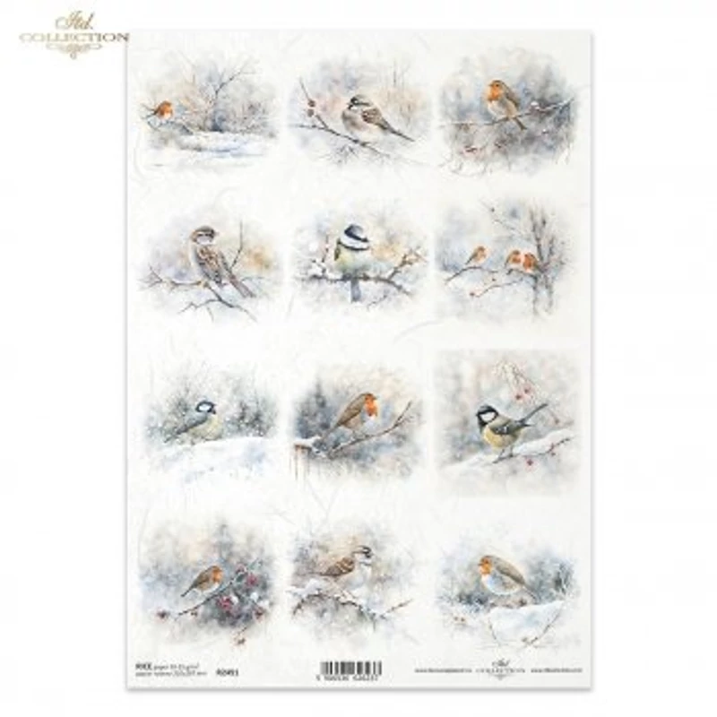 Rizspapír decoupage-hoz téli ágak madárkák A4