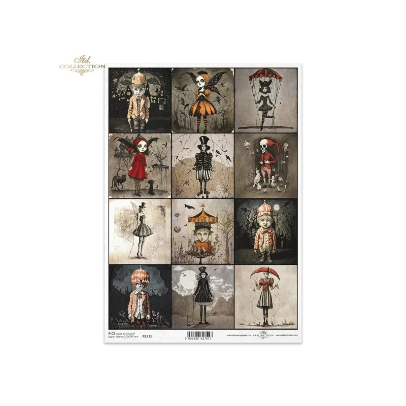 Rizspapír decoupage-hoz horror bábu creepy A4