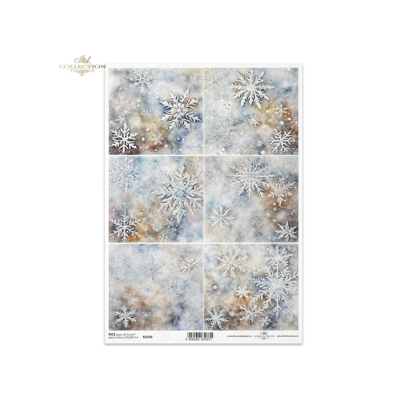 Rizspapír decoupage-hoz hópehely hókristály A4
