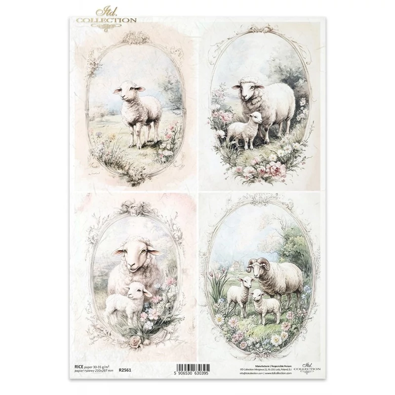Rizspapír decoupage-hoz vintage bárányos keretek A4