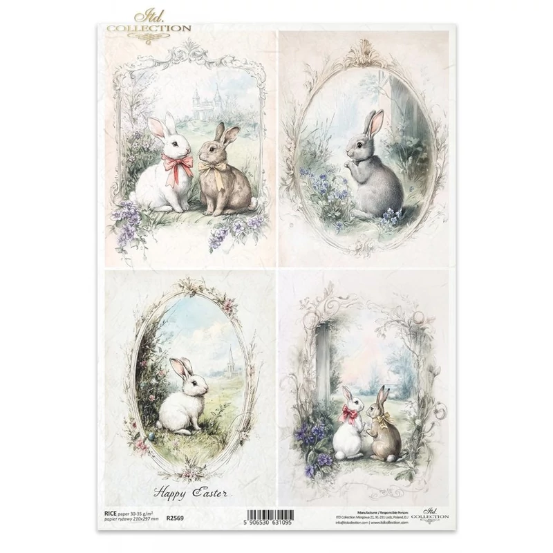 Rizspapír decoupage-hoz nyuszis húsvét keret A4