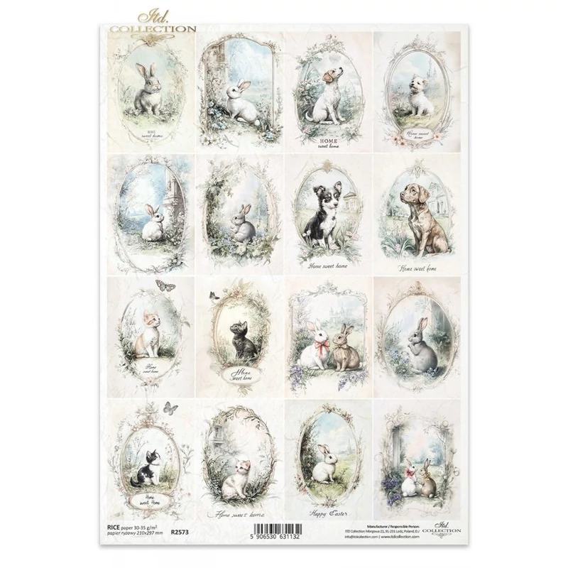 Rizspapír decoupage-hoz kutya macska nyuszi A4